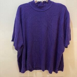 Koret Patterned Purple Short Sleeve Turtleneck Sweater Top Zipper Back Plus 5X